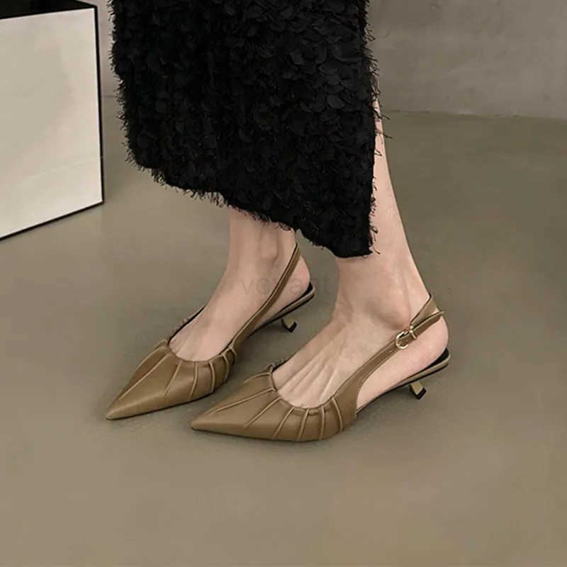 Bailamos Brand New Wen Sandal Shoes Fi Point Toe Ladies Elegant Slingback Sandals Med Heel Dress Pumps Shoes Mujer Z250304