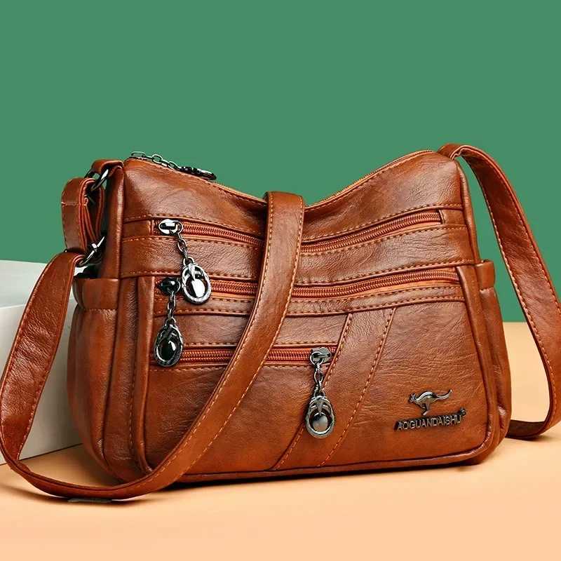 Womens bag new soft PU for middle-aged and elderly simple and fashionable single shoulder cross shaped mothers designer bag luxurious design Z250303