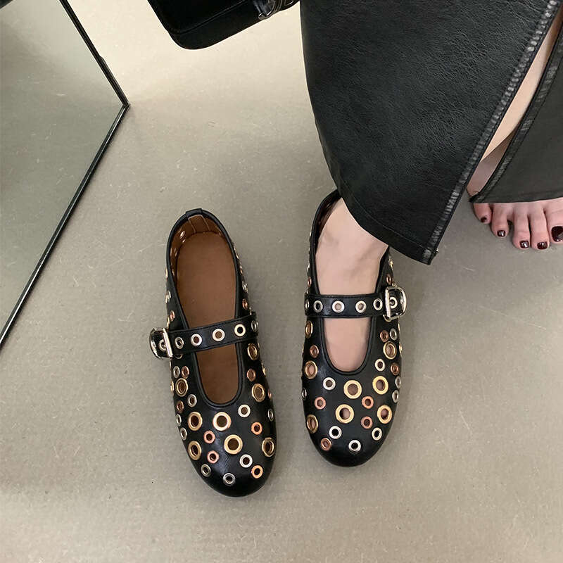 Hollow ballet women, European products, punched rivets, low order Mary Jane shoes, women's niche design, flat shoes for women