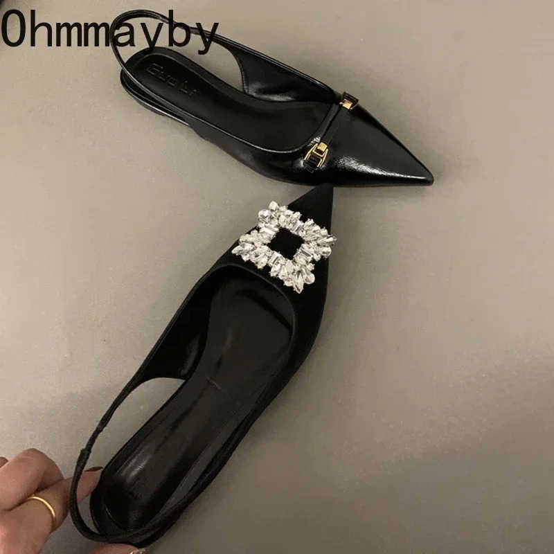 New Summer Pointed Toe Wen Sandals Fi Elegant Low Heel Singbacks Mes Shoes Ladies Casual Party Dress Sandalias Z250304