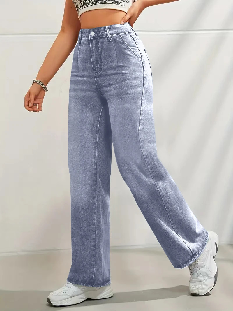 Womens solid color trendy element wide leg jeans 250227