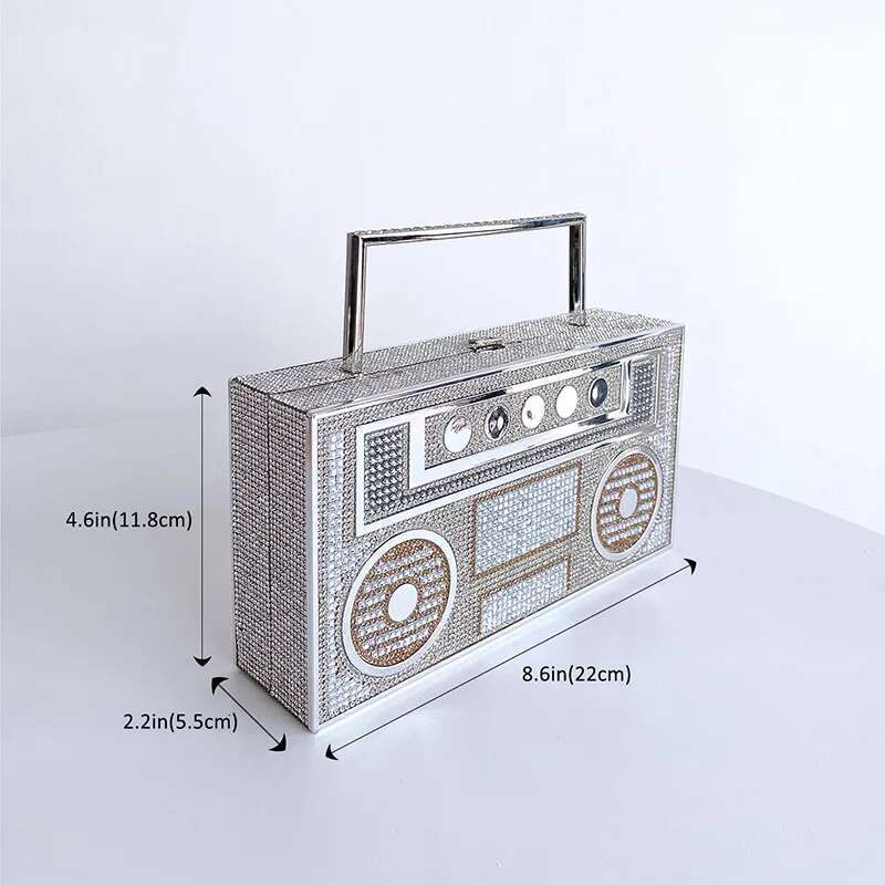 Dia Radio Shape Party Evening Clutch For Wedding Metal Handle Designer Purse And Handbags Chic Chain Shoulder Bag