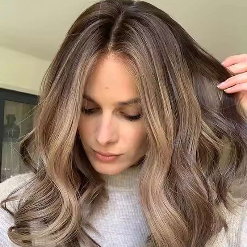 Premium European Synthetic Hair Top Je Brown Caramel Highlights Colored Lace Front Wig Hight Density For Women Use
