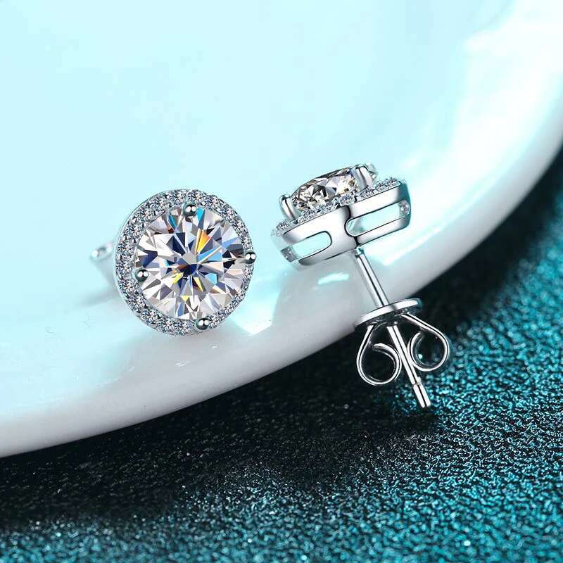 KNOBSPIN 1ct D Color Moissanite For Women Wedding Fine Jewely with GRA Sterg Sliver Plated White Gold Earring