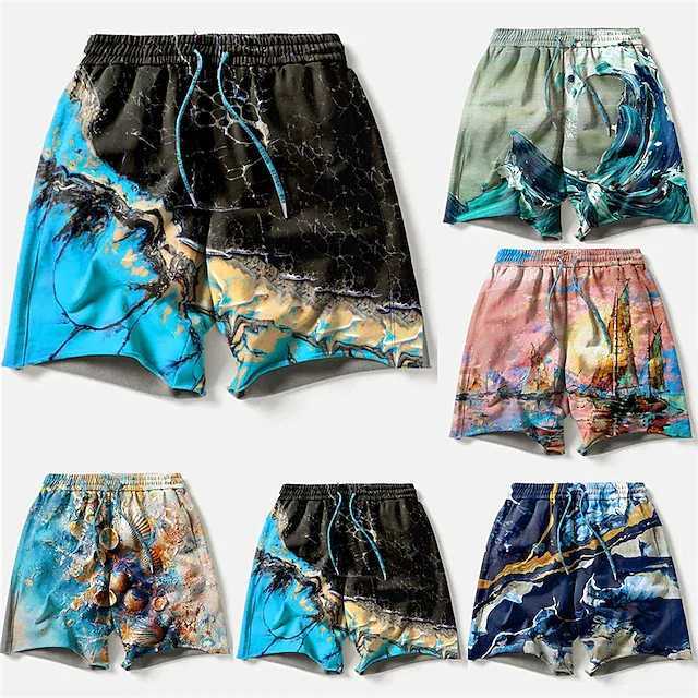 New Mens Board Short Swim Shorts Swim Trunks Drawstring Waves Graphic Prints Boat Quick Drying Casual Holiday Hawaiian ShortsT250304