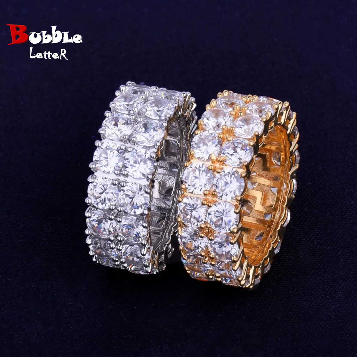 Couple Rings Wind hip-hop two row zircon ring real gold electroplating fashionable and personalized trendsetter ring H25303