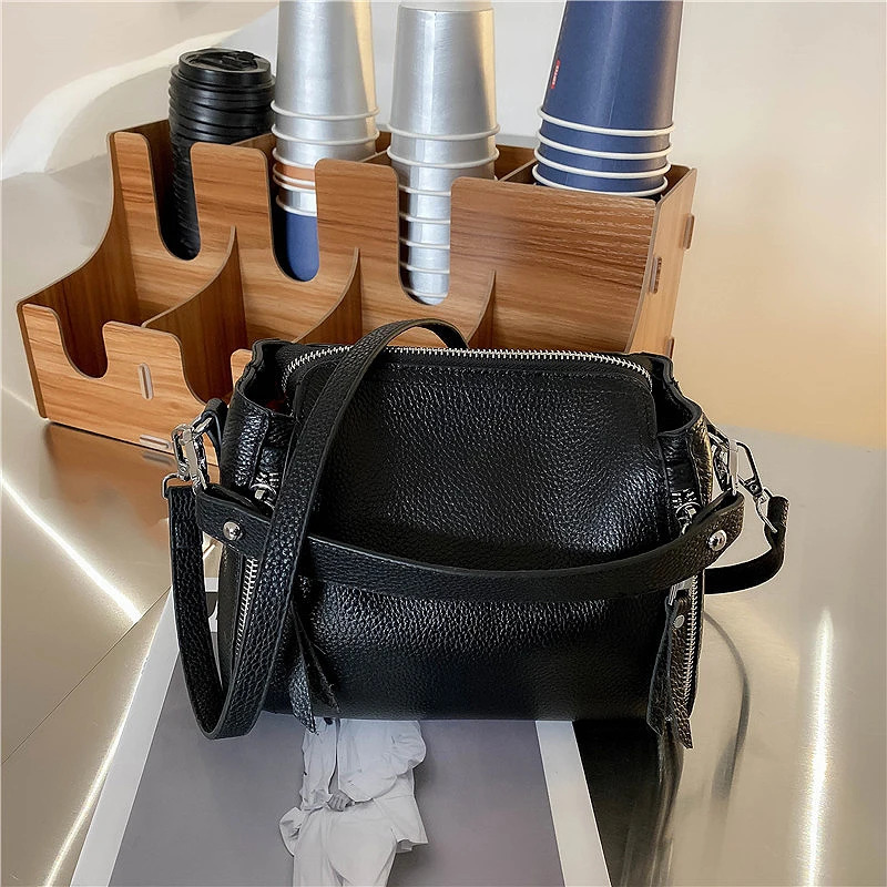 Handbag Genuine Leather Shoulder Crossbody Bags High Quality Natural Cowhide Female Messenger Tote BLck 250303