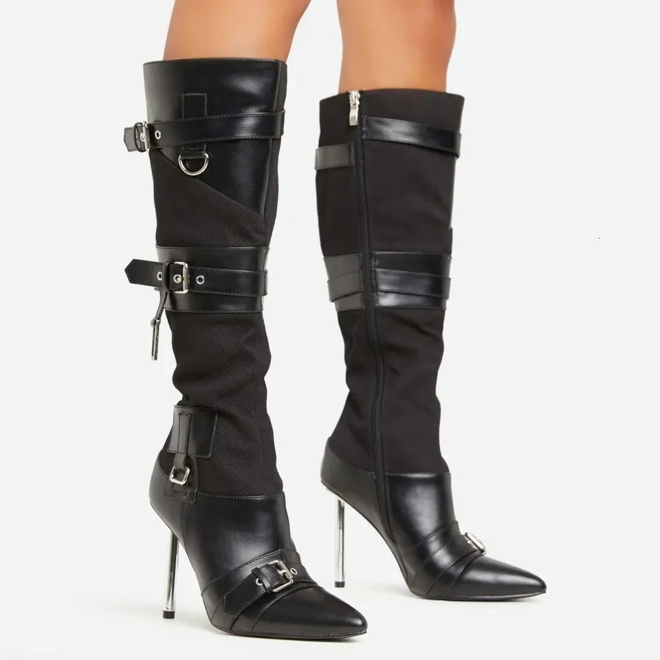 Ins Fashion Show Irregular Electroplating Heel Multi Color Splicing Buckle Women's Singles Shoes Changxing County Boots