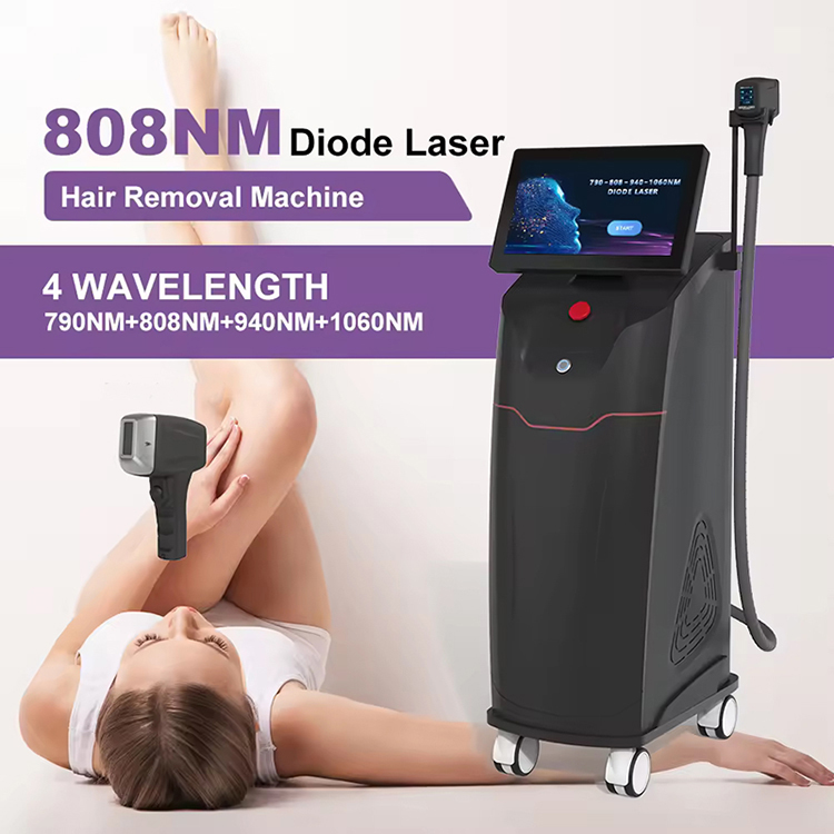 New Model 808nm Diode Laser Pain-free Hair Removal Depilation 4 Wavelength 808 790 940 1060 Ice Freezing Point 100 Million Shots Skin Smoothing Machin