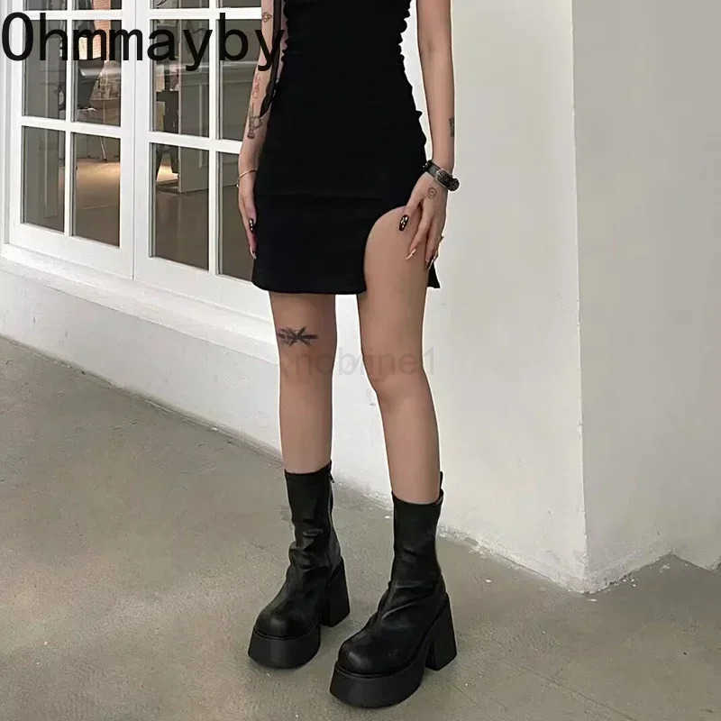 Winter Platform Ankle Boots For Wen Fion Side Zippers Short Boots Fem Elegant Square High Heel Wens Mordern Botties Z250304