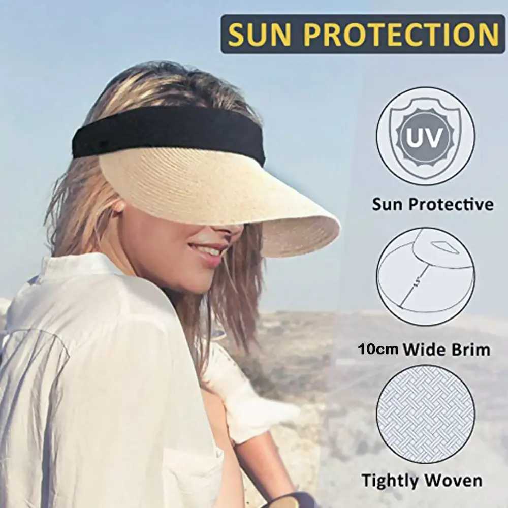 Summer Empty Top Sunc Portable Foldable Magic Te Roll-up Beach Hat Wide Brim Women Sun Hat Fashion Casual Str C VisorsXJ250304