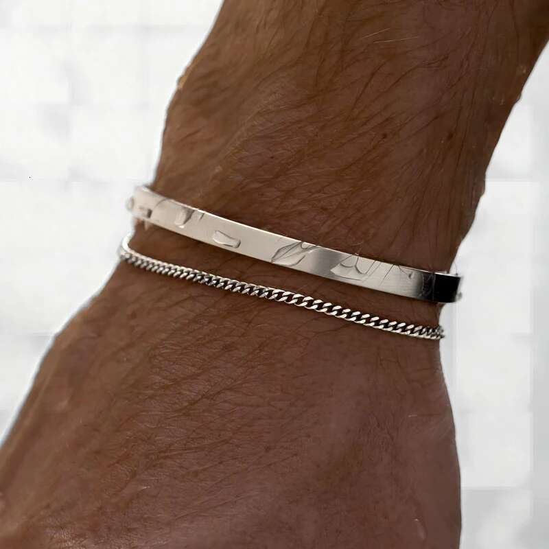 Stackable for Men, Sterg Sier/14K Gold Plated Bracelet Sets Dainty Cuff Bangle Box Cuban k Bracelets