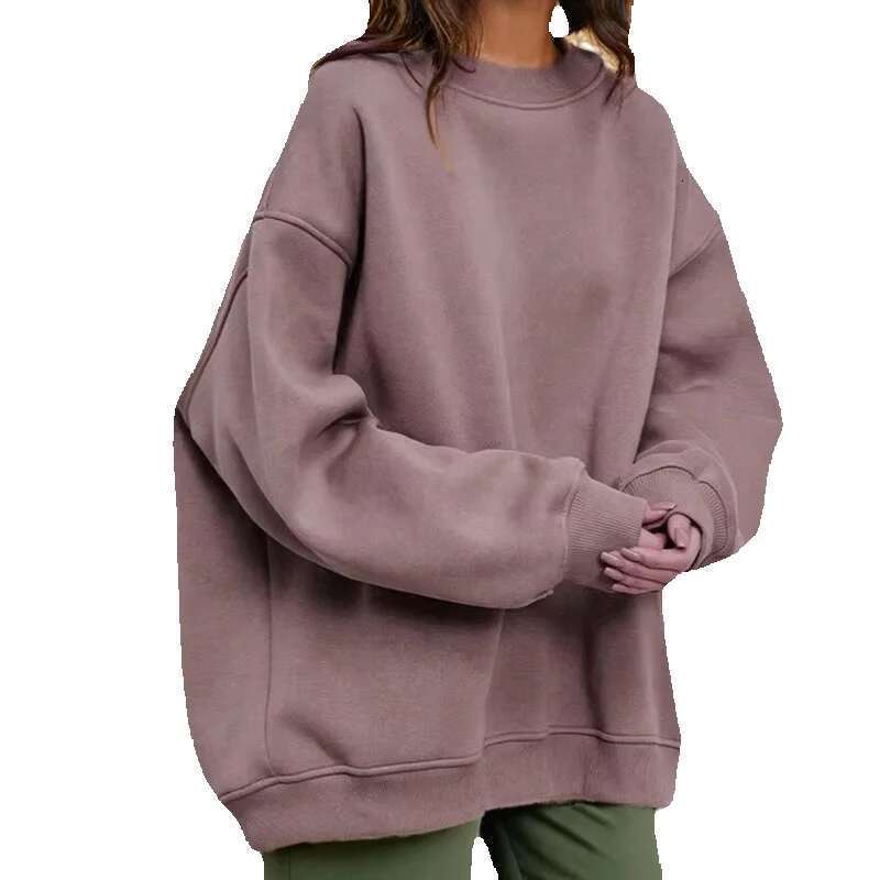 Custom Autumn And Winter New Women's Street Solid Color Casual Round Neck Loose Cotton Pullover Hoodie