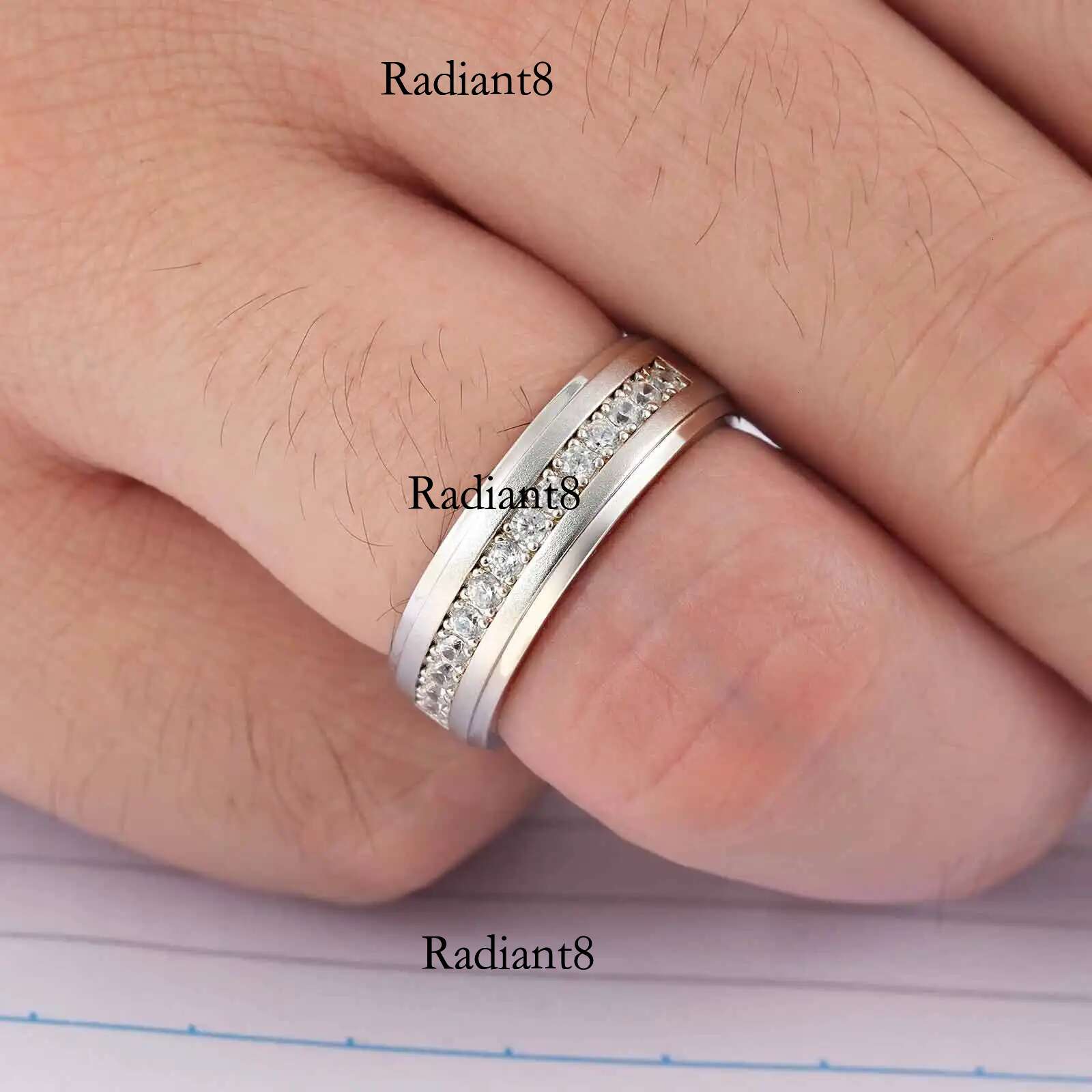 Newshe Solid Sterg Sier Rings for Men Half Eternity Round White Cubic Zircon Wedding Jewelry BR1781