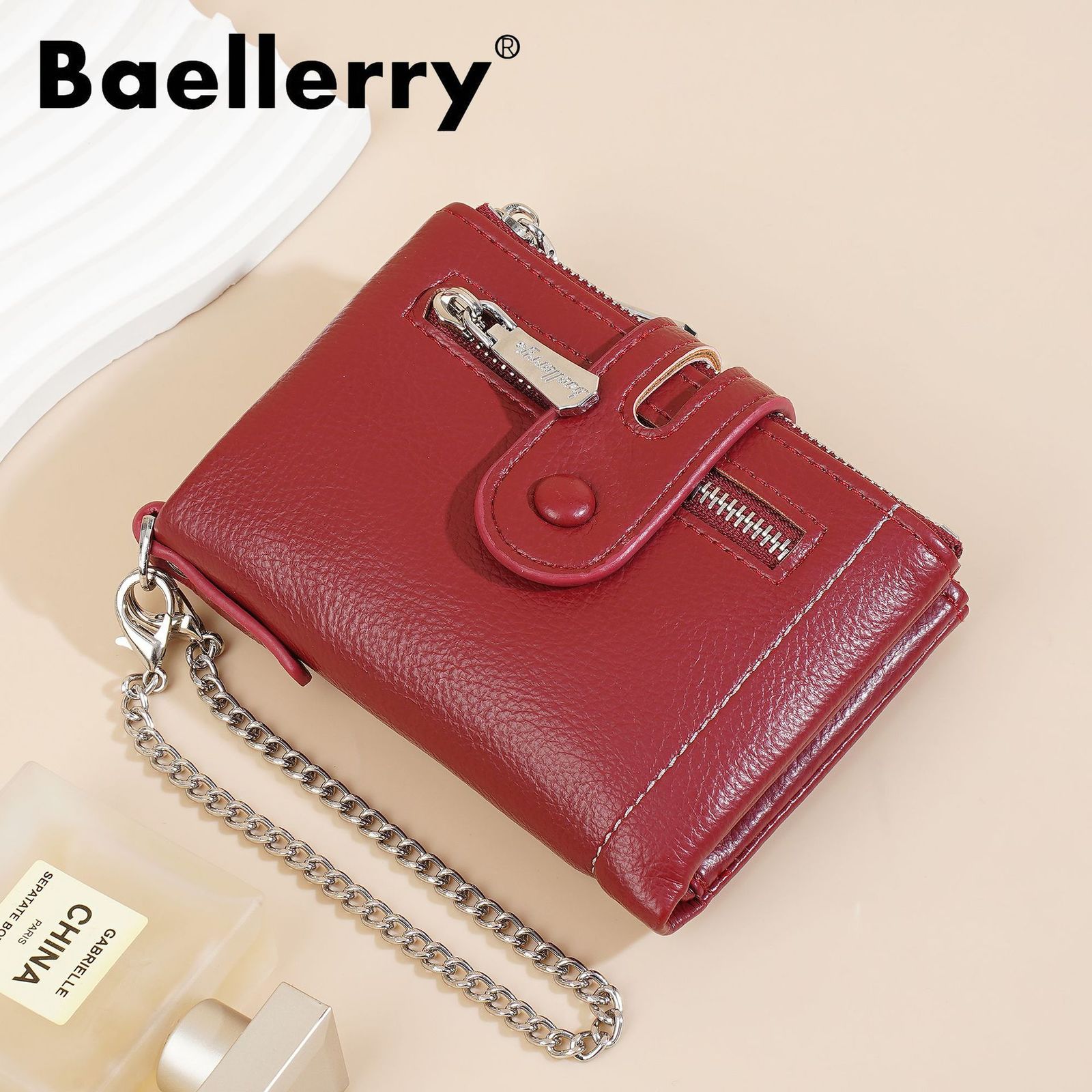 Baellerry multi slot double zipper fashionable three fold wallet short for womens change 250304