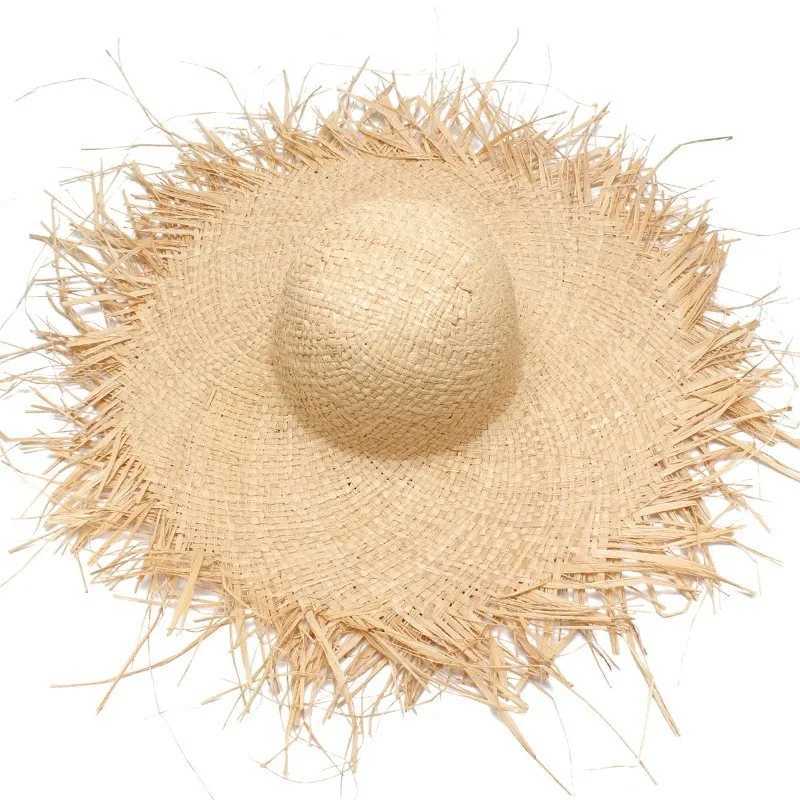 Natural Large Wide Brim Raffia Str Hats Woven Circle Fringe Beach C Summer Hollow Out Big Str HatXJ250304