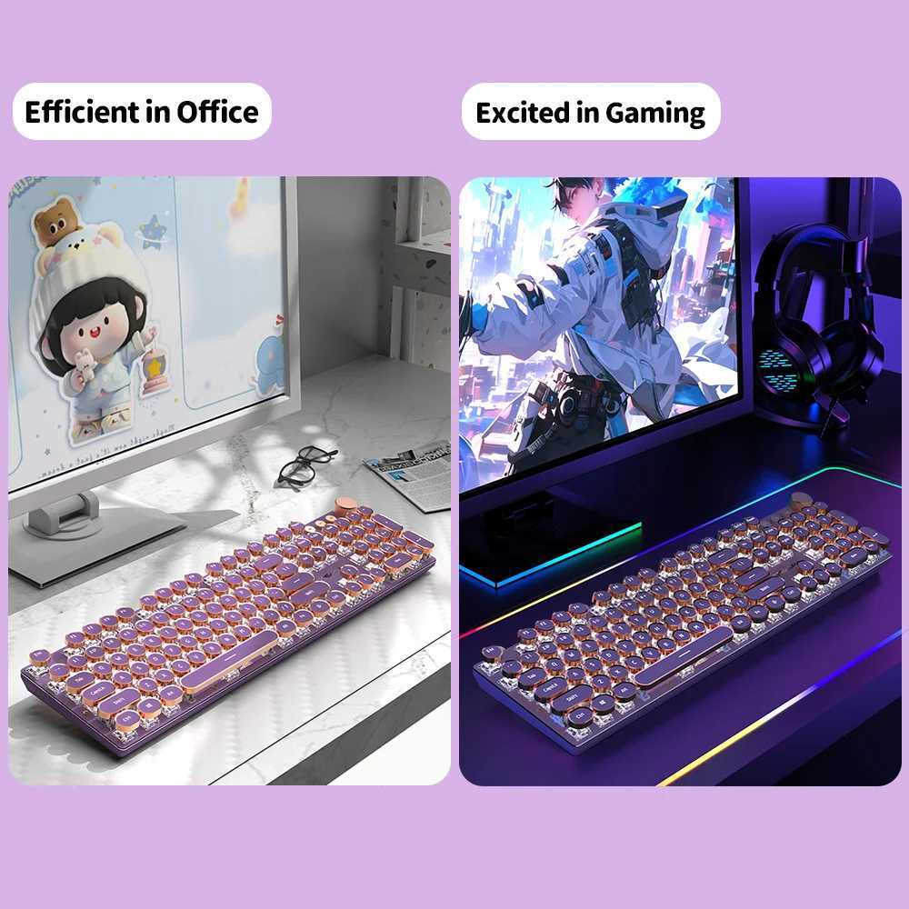 EWEADN V20 Punk Typewriter Mechanical Gaming Keyboard 104 Keys Round Keycaps LED White Backlit Key-wire separation design Z250304