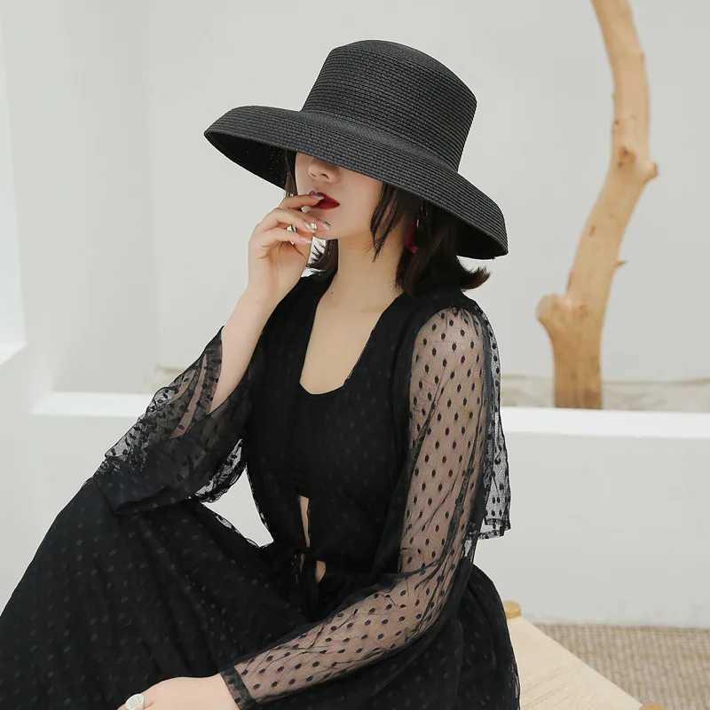 Summer Hepburn Style Sun Hat for Women Girls Vintage Design Str Hat Sun Protection Solid Color Beach Holiday Big Sun CXJ250304