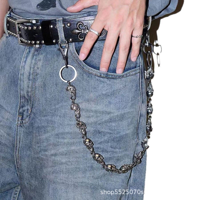 Metal Skull Jeans Chain Hip Hop Personalized Punk Dark Skull Waist Chain Handsome Cool unisex Accessories241220