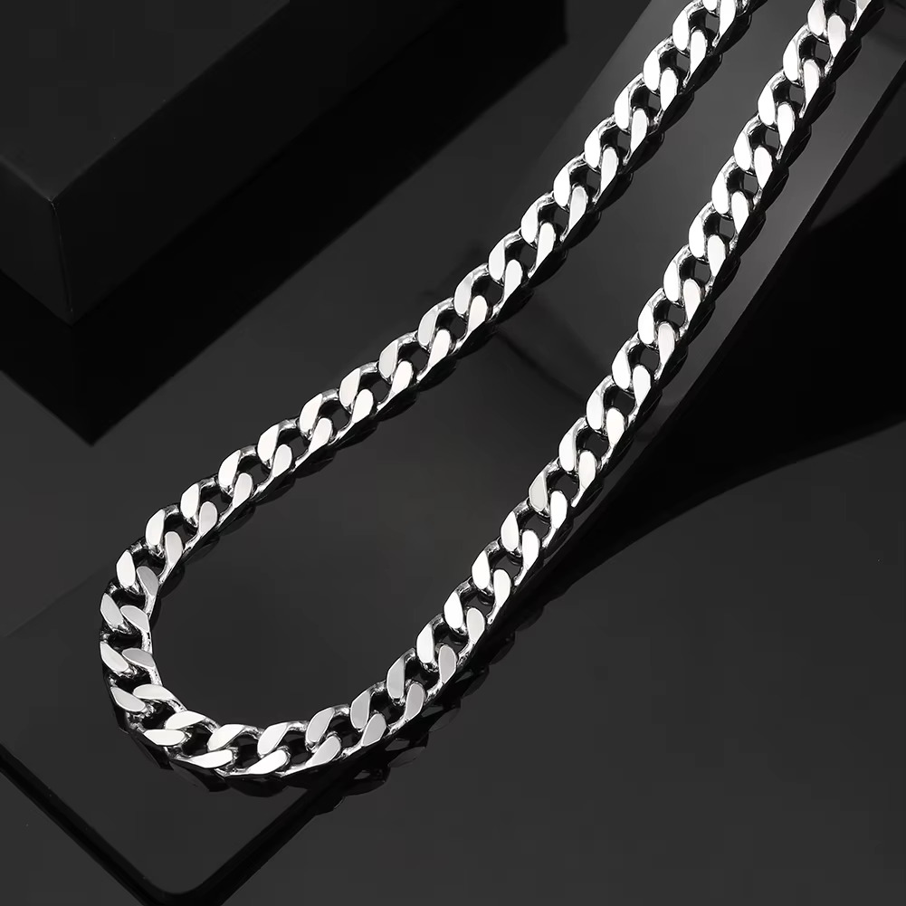 RINNTIN SC69 Fine Jewelry Italy Sterg Necklace Rhodium Plated :6mm Dia Cut Cuban k Chain Sier