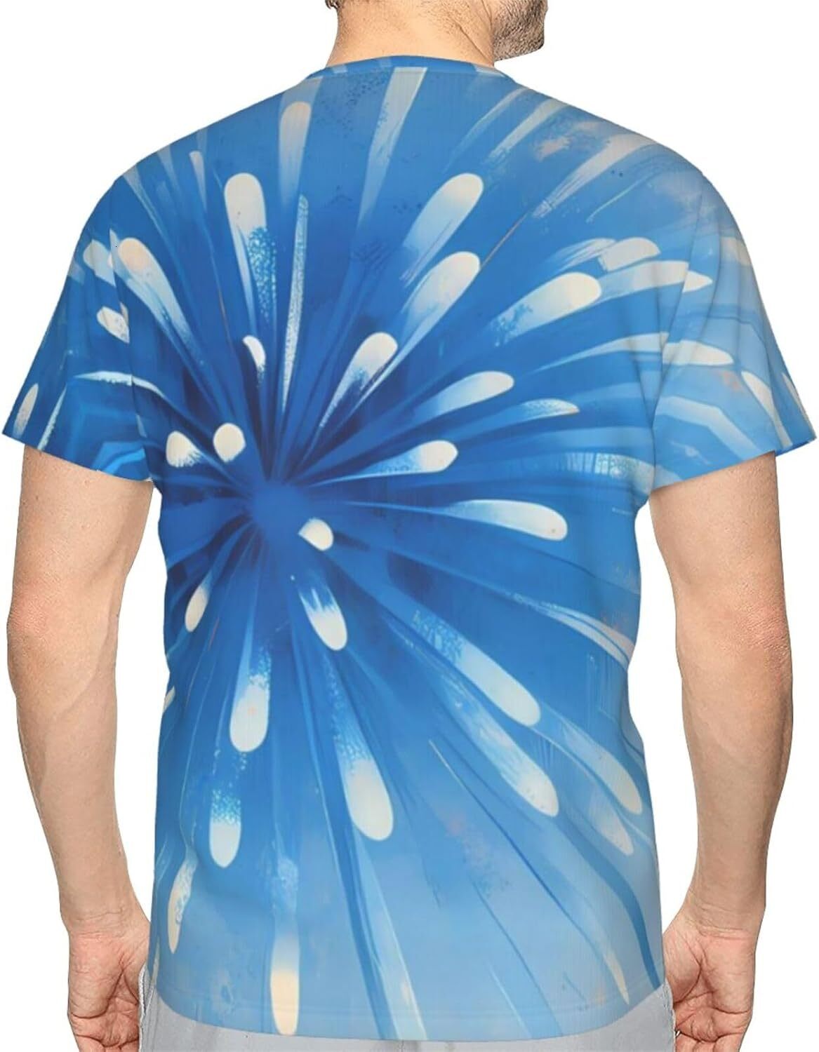 Mens T shirt Blue Fireworks 3D Printed T-Shirt - Painted Fireworks Funny Breathable Crew Neck Tee for Summer & Streetwear tee Casual tops summer cloth
