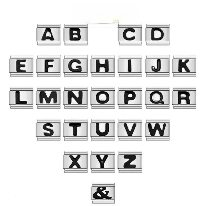 Original Daisy Black 26 Letters A-Z Italian ks Charm Fit 9mm Stainless Steel Bracelet Jewelry DIY Making DJ006