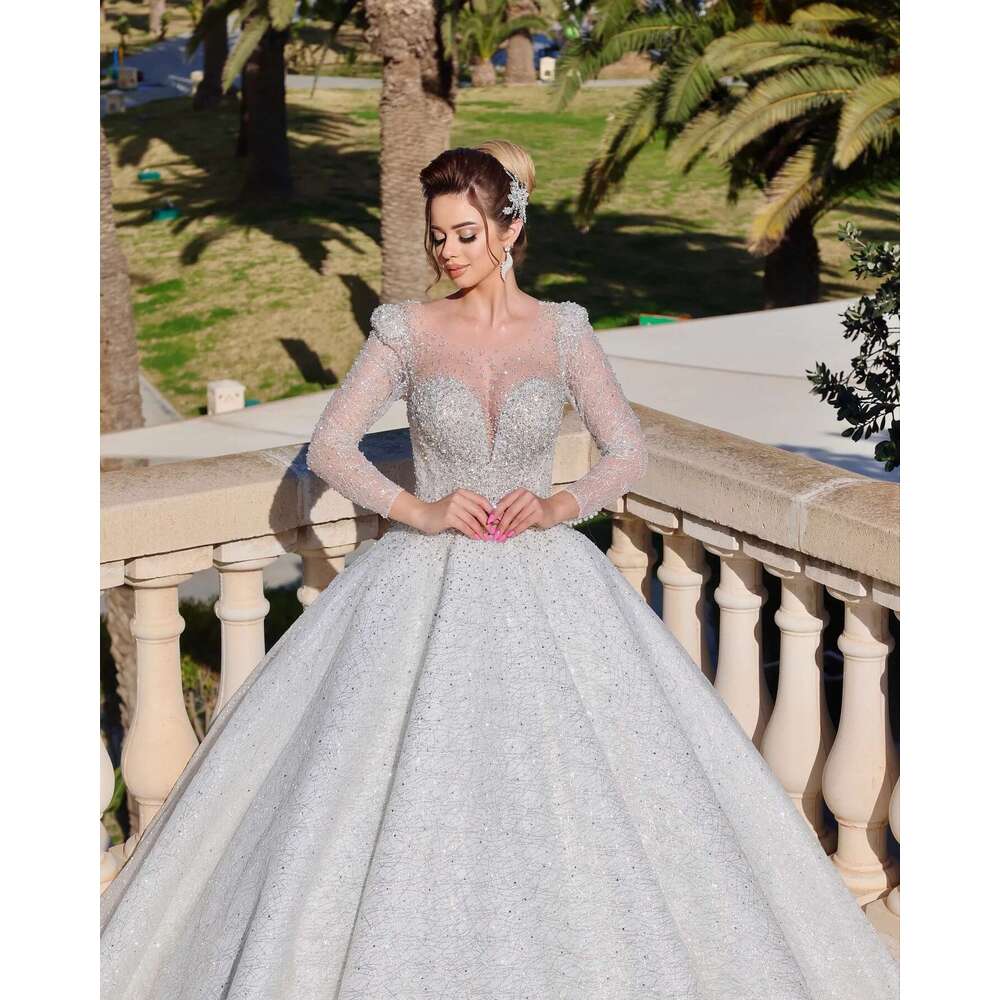 dress wedding long sleeves dear applicator pearls button back custom chapel dresses novia