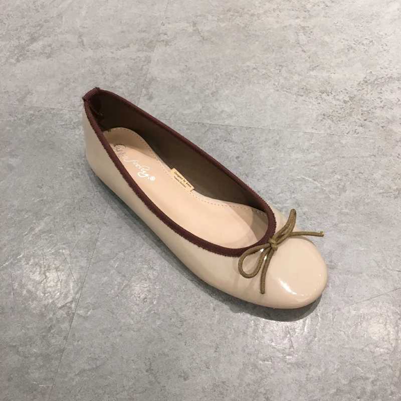 glisten patent leather shallow boat shoes bow knot soft ballet flat shoes off lady round toe work shoes cfy slip loafers Y250303