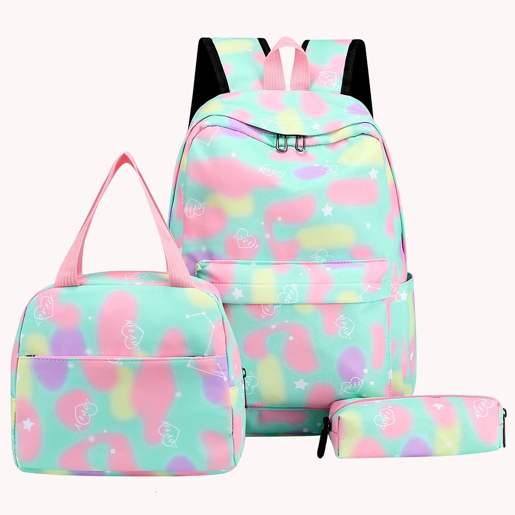 Ship from US 3pcsset Teenage Backpack School Bag Adjustable Strap Fashion Travel Waterproof Back Rucksack for Kid Child 250304FBB