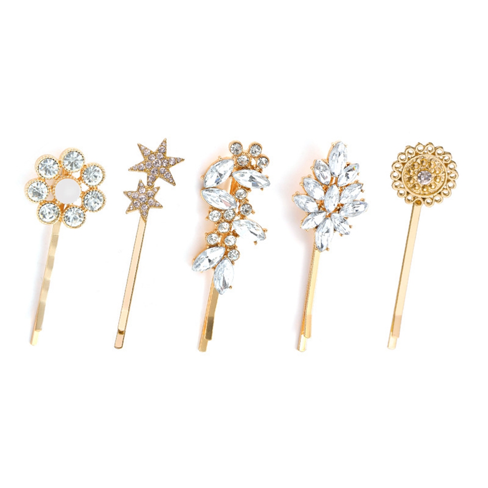 Barrettes Hairpins For Women Metal Gold Rhinestone Gems Side Clip Word Folder Hairpin Fine Jewelry Elegant Bridal Wedding Accessories