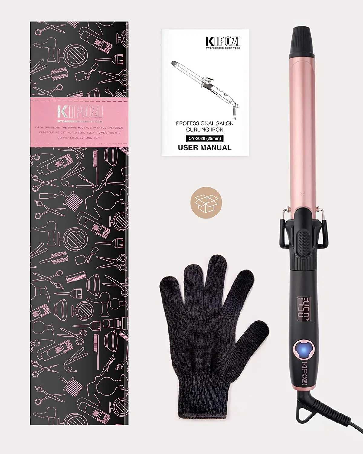 Curling Irons KIPOZI Curling Iron with Adjustable Temperature Ceramic Hair Curler LCD 1.2 Inch with Anti-Scalding Insulated TipDual Voltage z250304