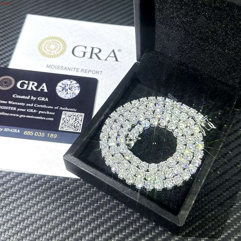 D VVS White Hip Hop Sterg Sier 2mm 3mm 4mm 5mm 6.5mm Iced Out Moissanite Tennis Chain Necklace for Men