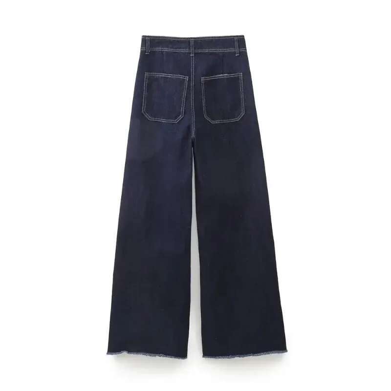 TRAF ZR Hight Street Women's Y2k Jean Baggy 2023 Fashion New Kpop Cargo High Waist Wide Vintage Pant Jeans Women