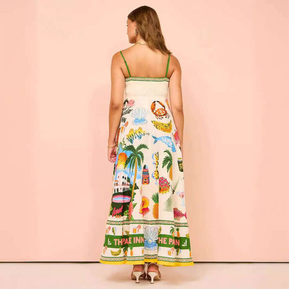 sexy women's suspender graffiti printed sleeveless cotton and en dress, 2025 new casual versatile fashion clothing