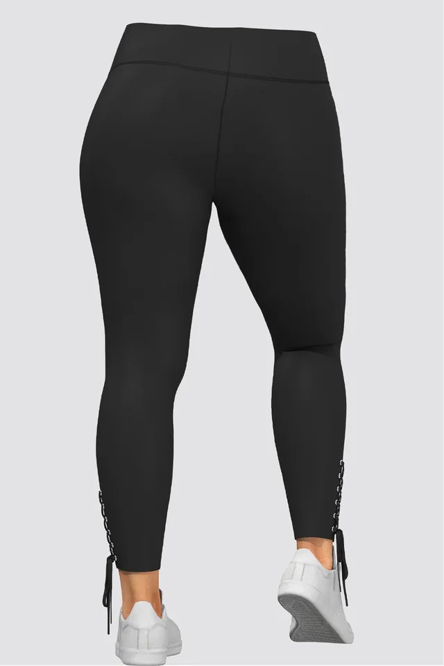 Plus Size Black Casual Leggings Pants with Lace Up Waist Clre Womens Slim TightFitting Elastic High Pencil Pant 250304