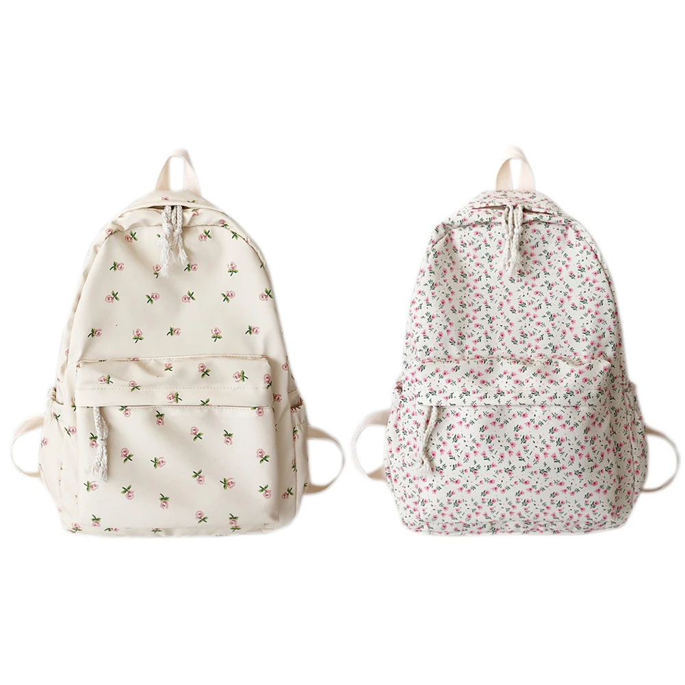 Ship from US Women College Student Backpack Large Capacity Simple Floral Adjustable Strap Travel Laptop Rucksack Teenage Girl Bag 250304FBB