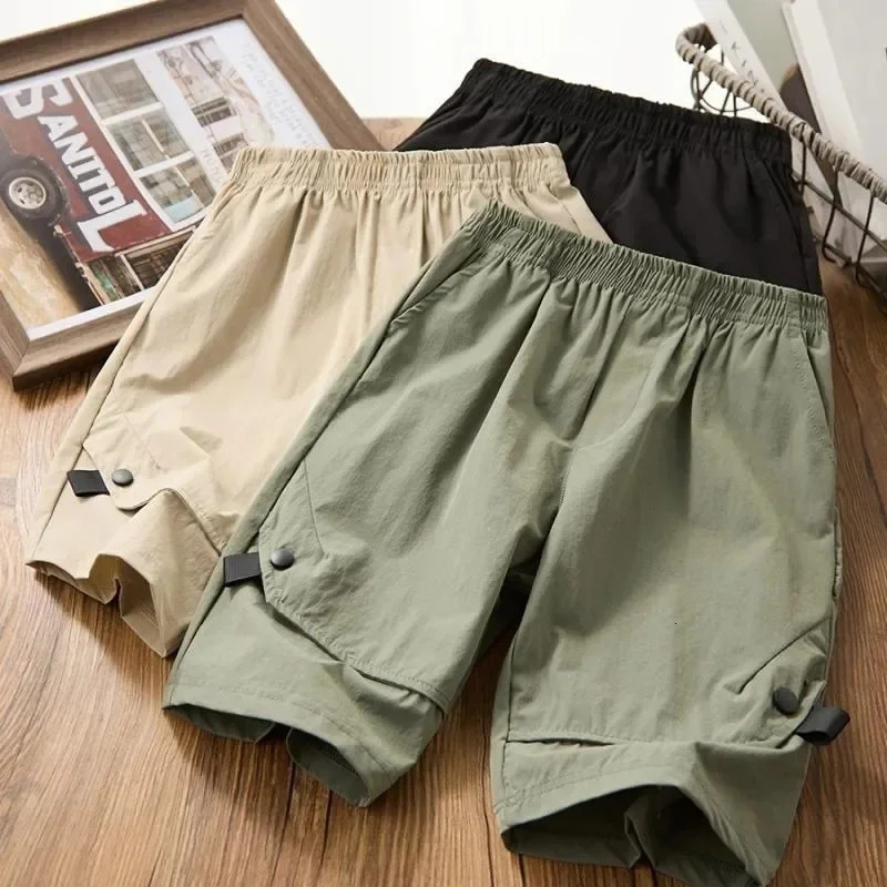 Boys Shorts Kids Solid Color Trousers with Button Teens Pocket Short Pant Summer 3 To 12 Yrs Childrens Clothing Casual 250304