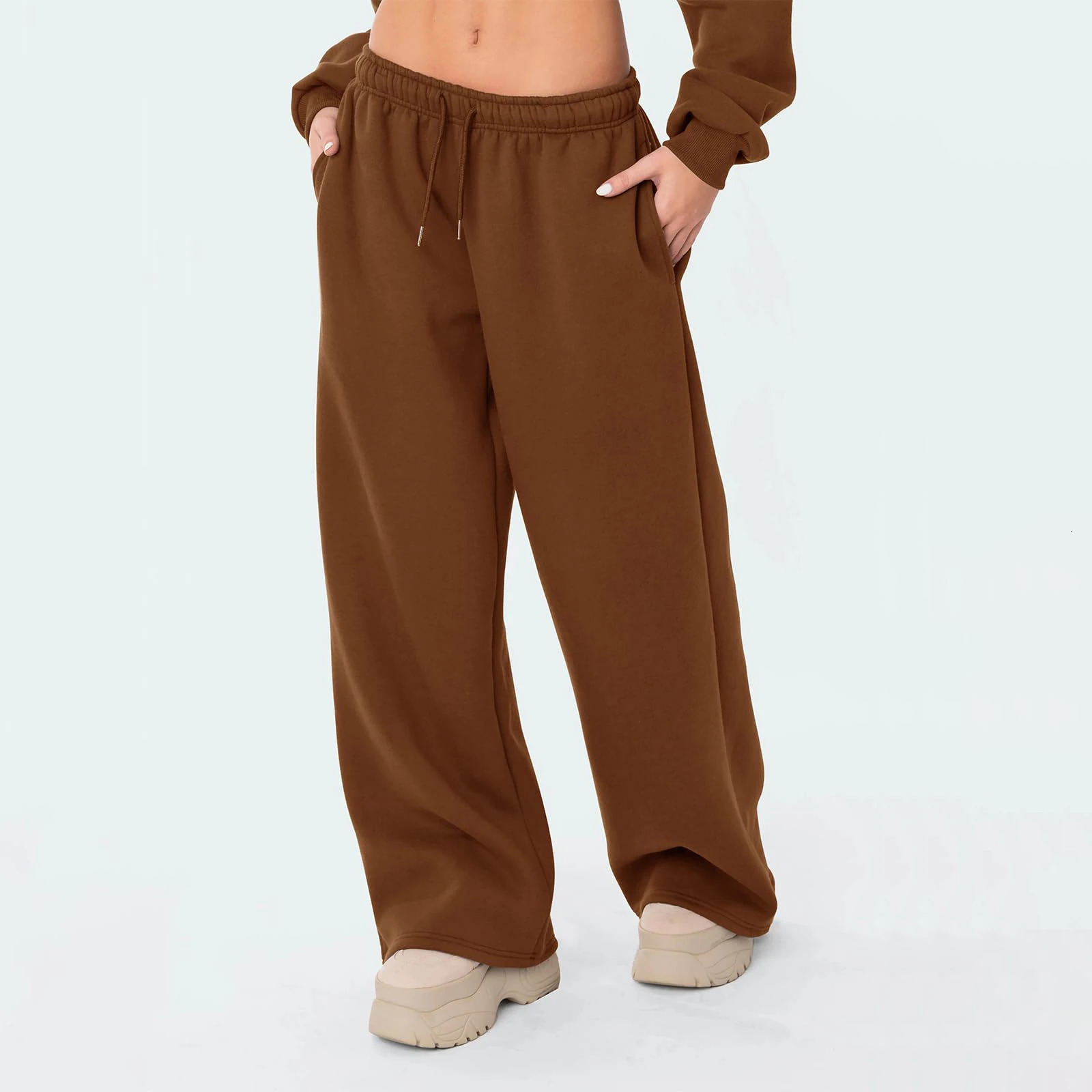 Fashion Womens Casual Pants Joggers Sweatpants Solid Color Drawstring High Waist Wide Leg Trousers Streetwear Casual Outfits 250303