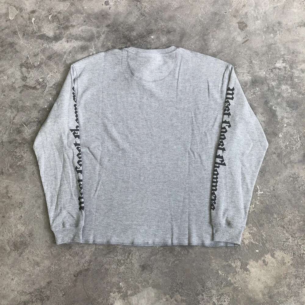 Frog Drift Fashion Best Quality Waffle Vintage Printed Tee Casual Loose Oversize Long Sleeves Tops 100%Cotton T Shirt For Men