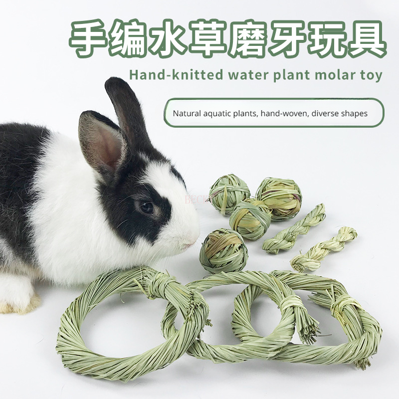 Bunny Chew Toy for Teeth Natural Hay Treats Handwoven Grass Balls Cage Toys for Rabbit Chinchilla Hamster Guinea Pig Pet Gadgets