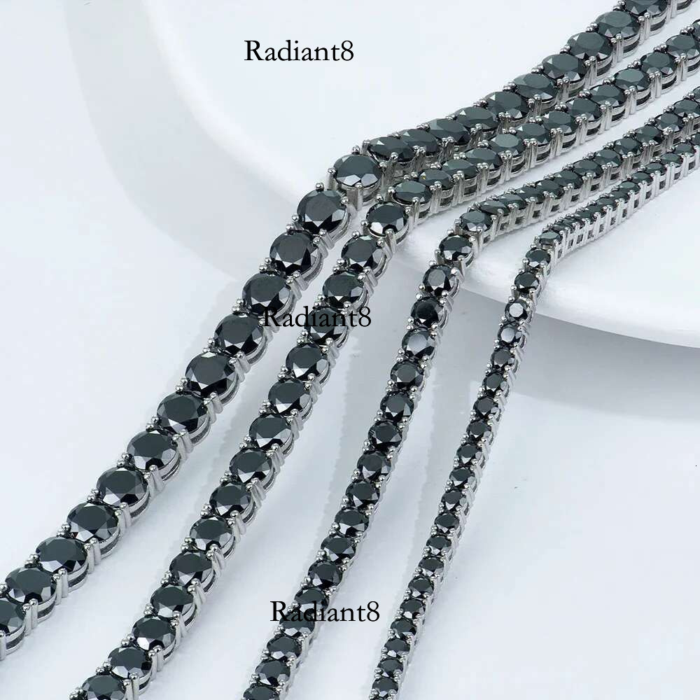 3/4/5/6.5mm Full Black Moissanite Tennis with GRA Sterg Sier Lab Dia Hiphop Necklace Jewelry for Men Women