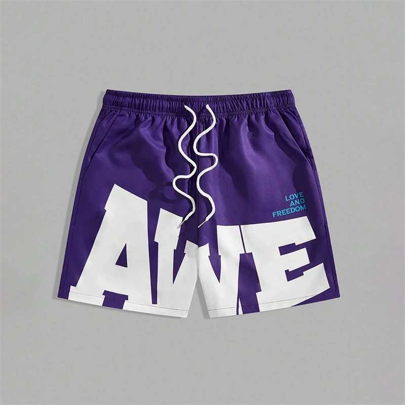 Simple AWE Letters Mens Short Pants Fashion Trend Streetwear 3D Printed Beach Shorts Loose Harajuku Cool Hip Hop Board ShortsT250304