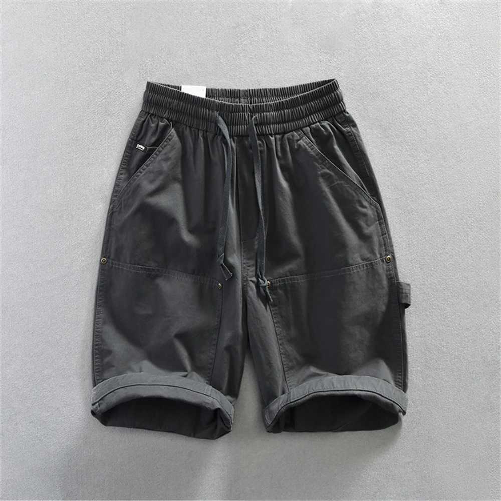 2025 Summer mens shorts cotton 100% Elasticated waist Casual Cargo pants Breathable wrinkle-resistant work pants man trousersT250304