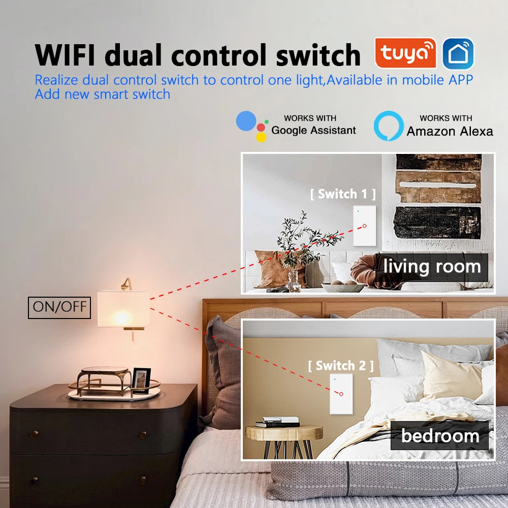 118 US Tuya Sensors Touch Switch Works With Google Home Alexa Voice Control WiFi Smart Home Appliance Need Neutral 1gang 2Way 250303
