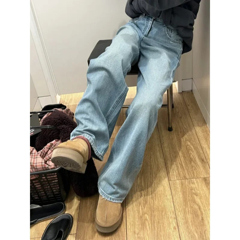 Streetwear Female Trousers Wide Leg Jeans for Women Blue High Waisted Denim Pants Y2k Womens Clothing 250227
