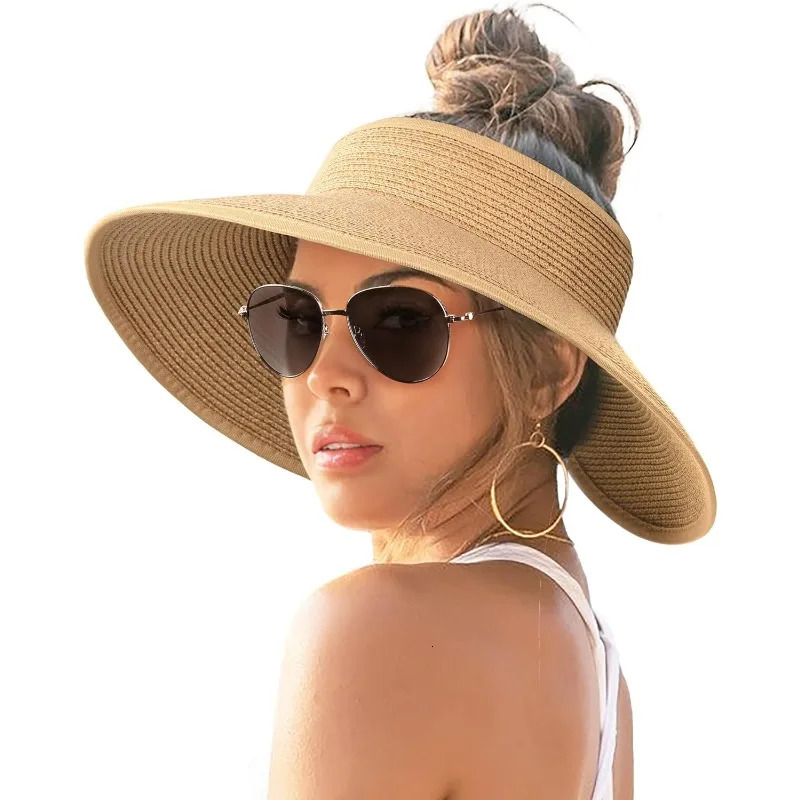 FURTALK Sun Visor Hats for Women Wide Brim Straw Ponytail Summer Beach Hat UV UPF Packable Foldable Travel 250227