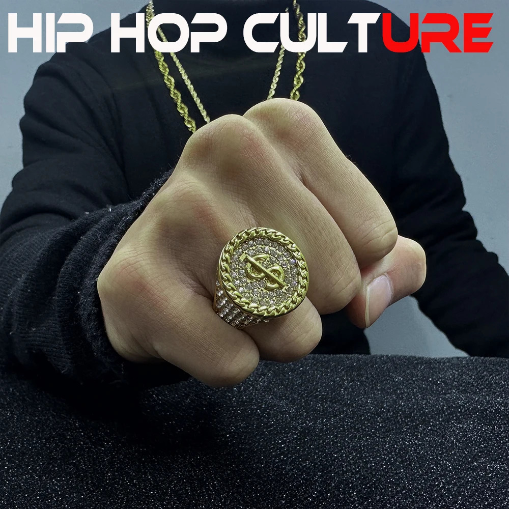 Hip hop gangster mens exclusive ring ious diamond inlay 18K gold plating exquisite packaging suitable for rap street 250227