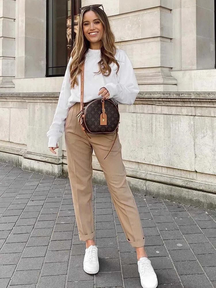 TRAF Pencil Women Pants High Waist Pants for Women With Seam Detail Streetwear Woman Ankle Trousers Autumn Office Wear Pant 250303