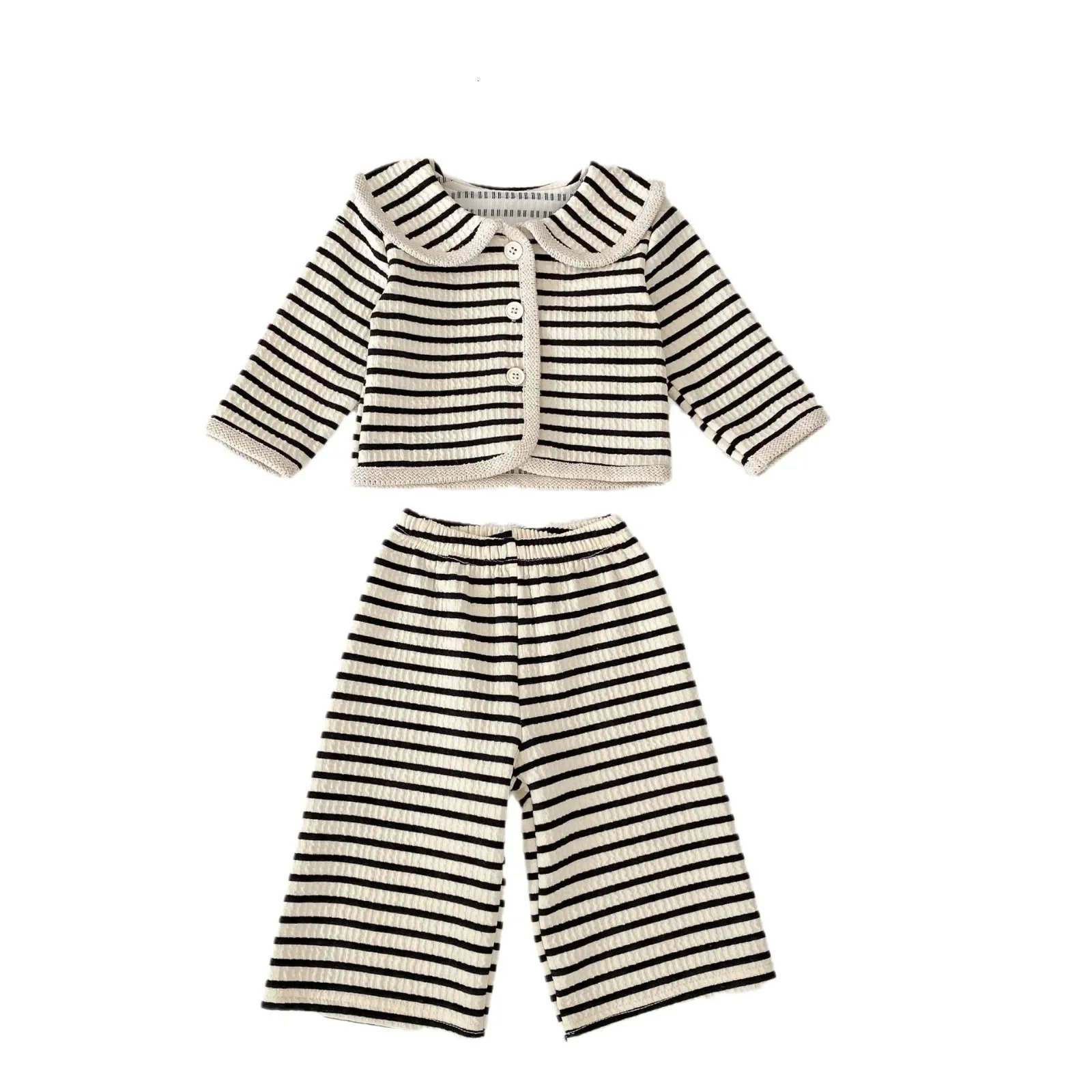 4251 Baby Clothing Set Spring Girls Striped Suit Long-sleeved CoatWide-leg Pant Girls Two-piece Suit. 250304