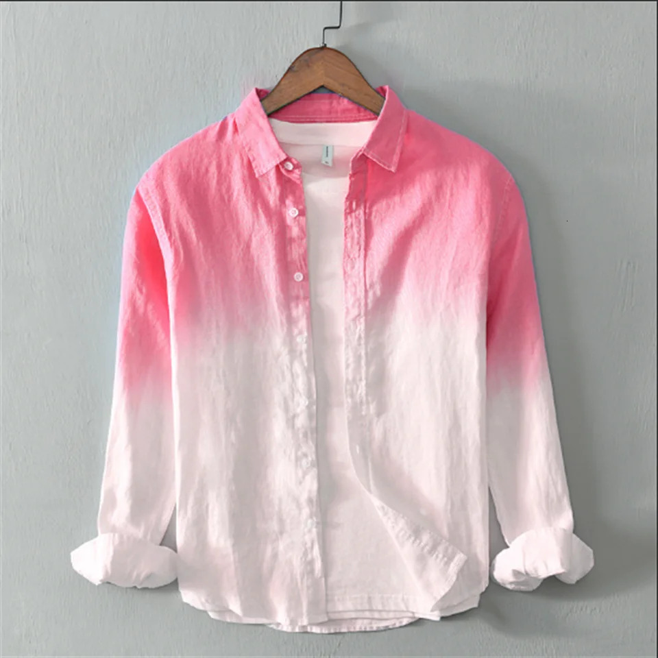 Mens linen casual comfortable long sleeved shirt fashion gradient trend mens oversized 250227